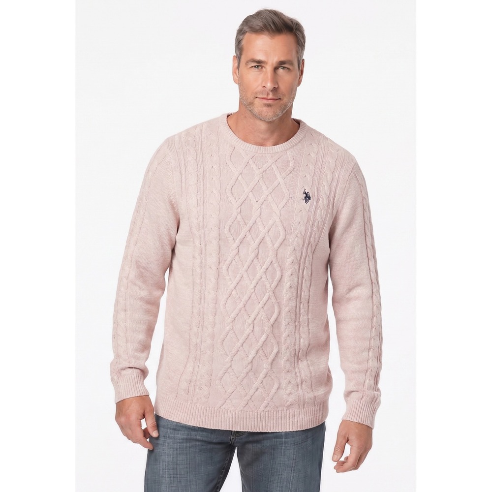 US Polo Assn Mens XXL Pink Metallic Lurex Cable Knit Crewneck Sweater Shimmer